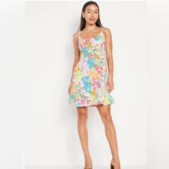 Old Navy Dresses & Skirts - Old Navy Floral Multicolor  fit and flare linen  Sleeveless Dress large